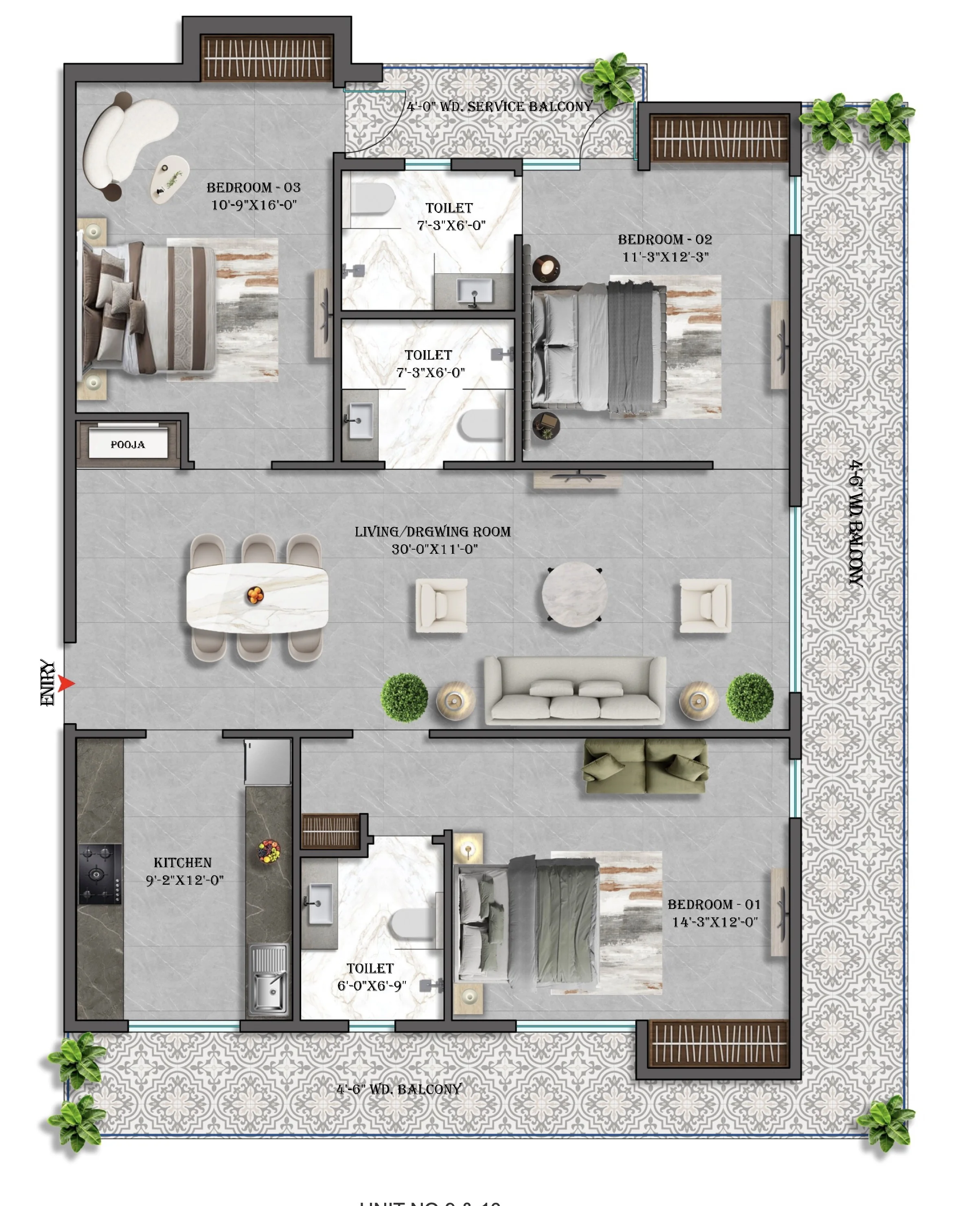 3 BHK Floor Plan